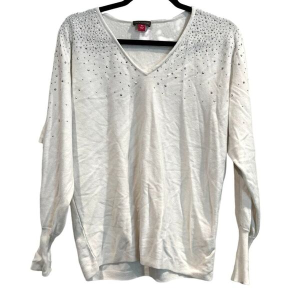 Vince Camuto Sweater Women Medium White Knitted Embellished Modal Romantic Party - Picture 1 of 4
